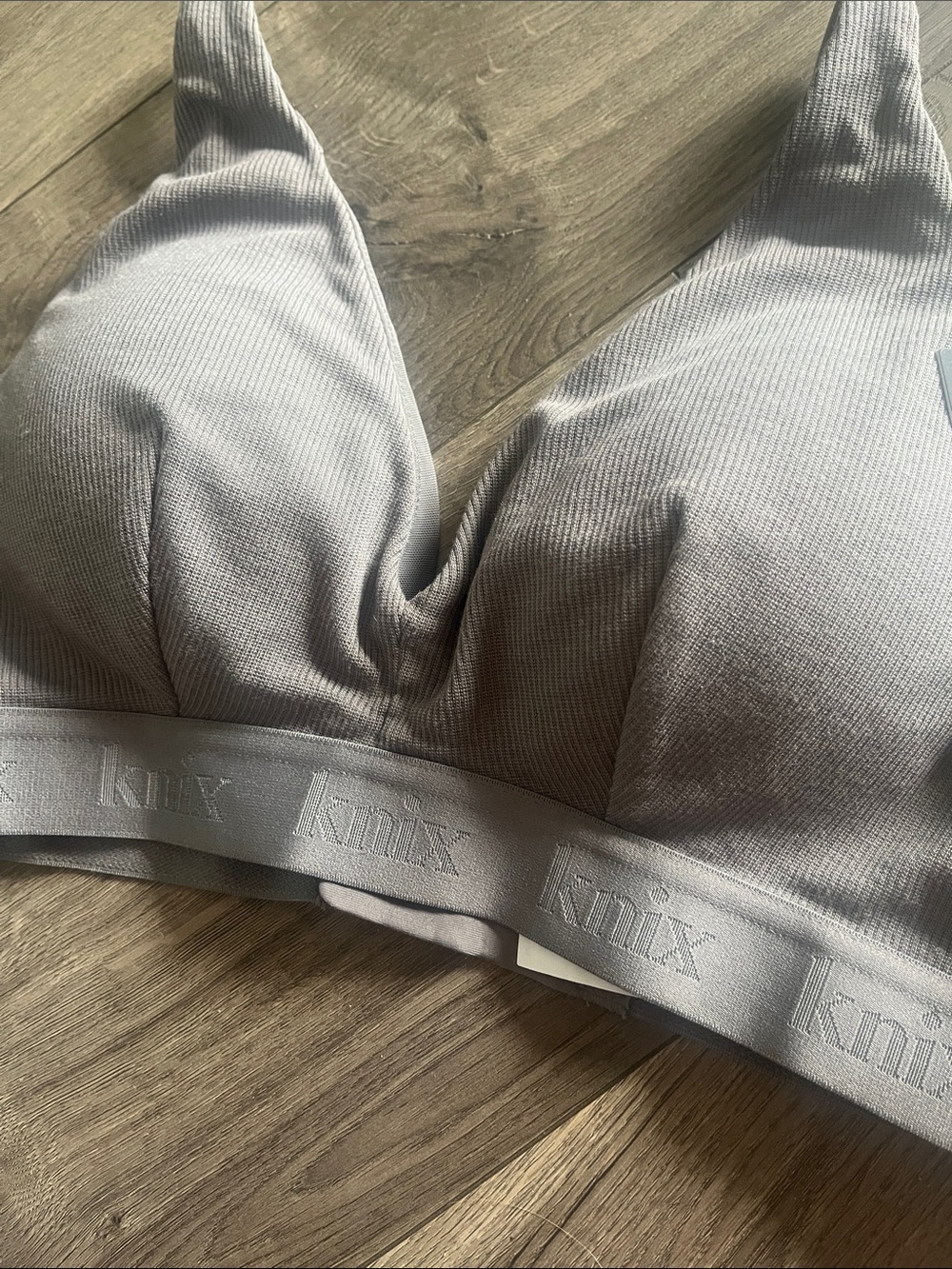 Knix Logo Modal Ribbed Bra Gray New Large - Picture 5 of 7